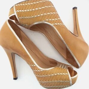 Elegant Tan Peep-Toe Heels